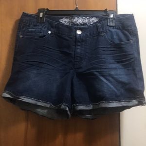 Express jean shorts mid rise dark wash stretchy